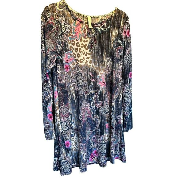 Honey Me Ladies Long Sleeve Purple Cheetah Pattern Scoop Neck Dress SZ Small - Picture 5 of 7